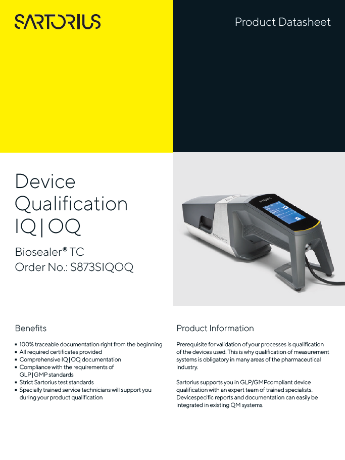 Biosealer® TC: Device Qualification IQ|OQ  - Sartorius Croatia