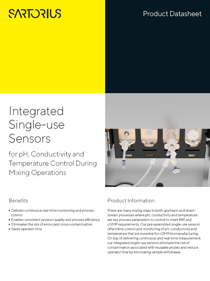 Integrated Single-use Sensors for pH, Conductivity and Temperature Control During Mixing Operations - Sartorius Croatia