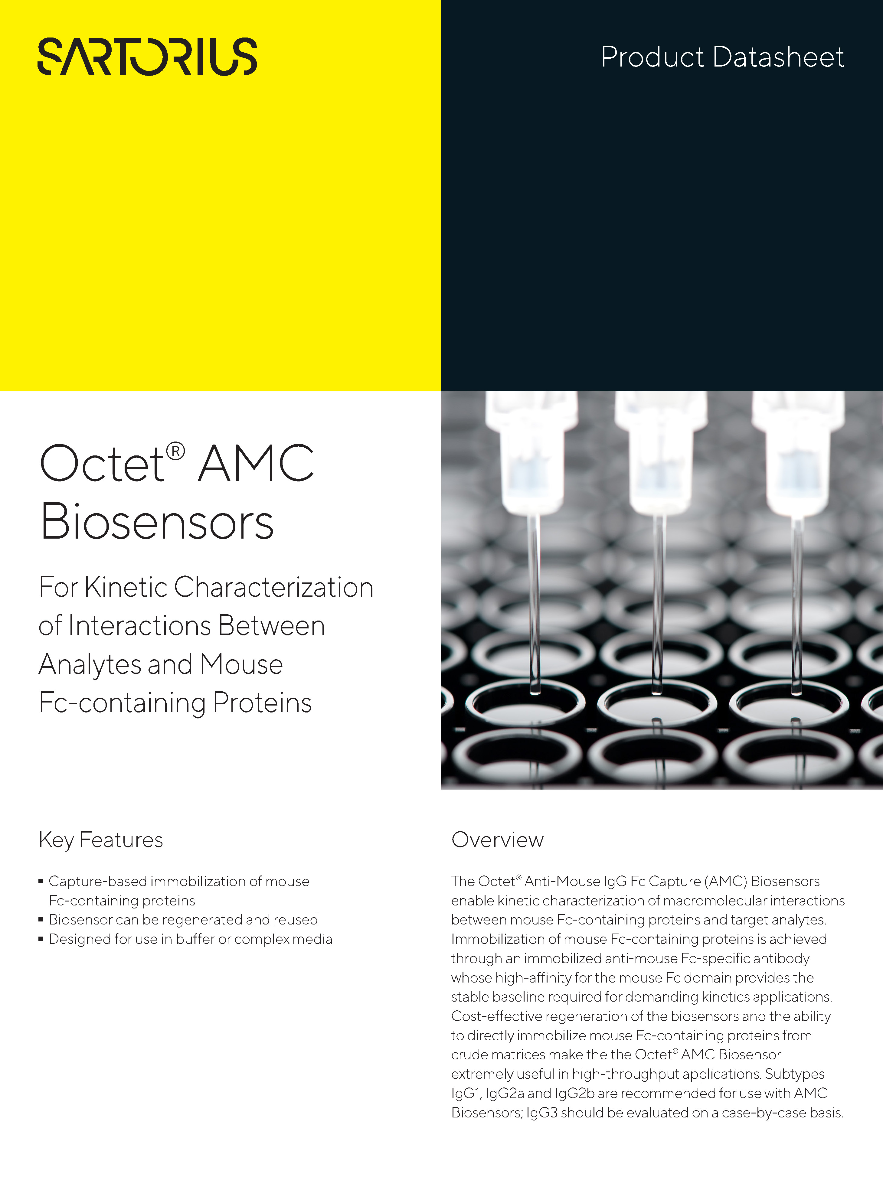 Octet® AMC Biosensors - For Kinetic Characterization of Interactions Between Analytes and Mouse Fc-containing Proteins - Sartorius Croatia