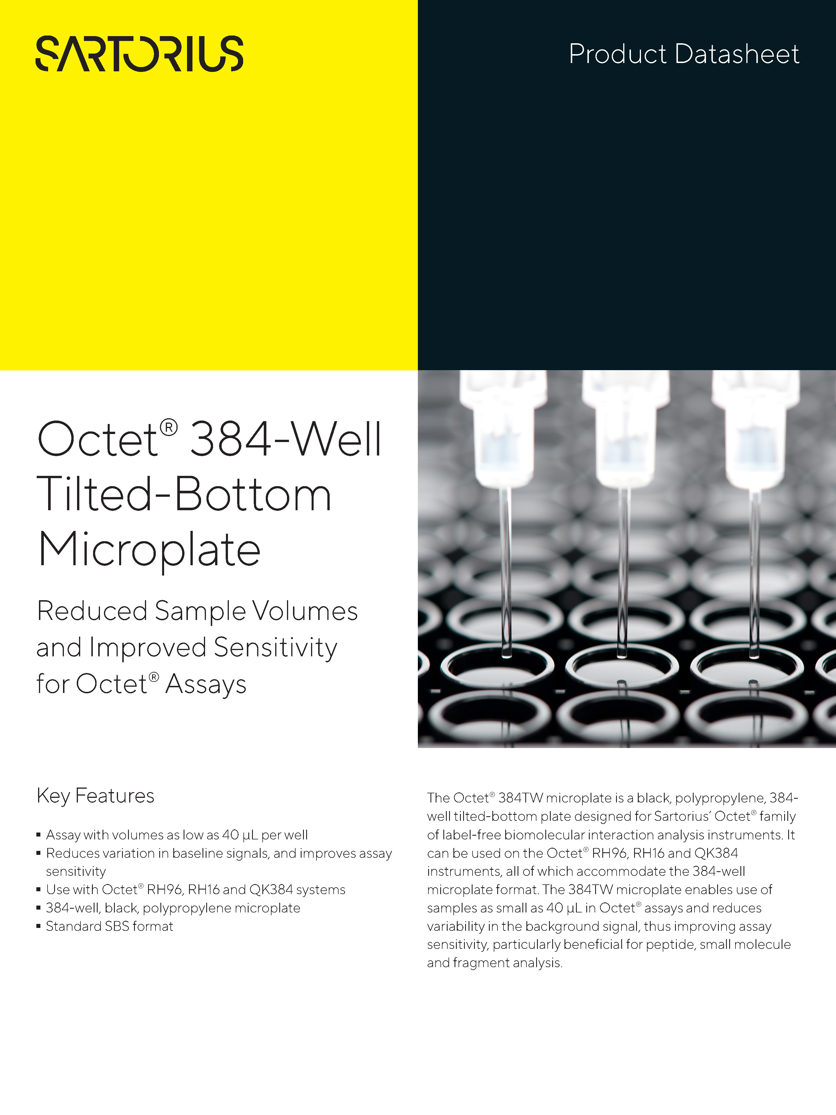 Octet® 384-Well Tilted-Bottom Microplate - Reduced Sample Volumes and Improved Sensitivity for Octet® Assays - Sartorius Croatia