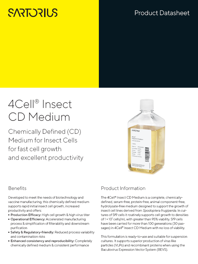 4Cell® Insect CD Medium: Chemically Defined (CD) Medium for Insect Cells for fast cell growth and excellent productivity - Sartorius Croatia