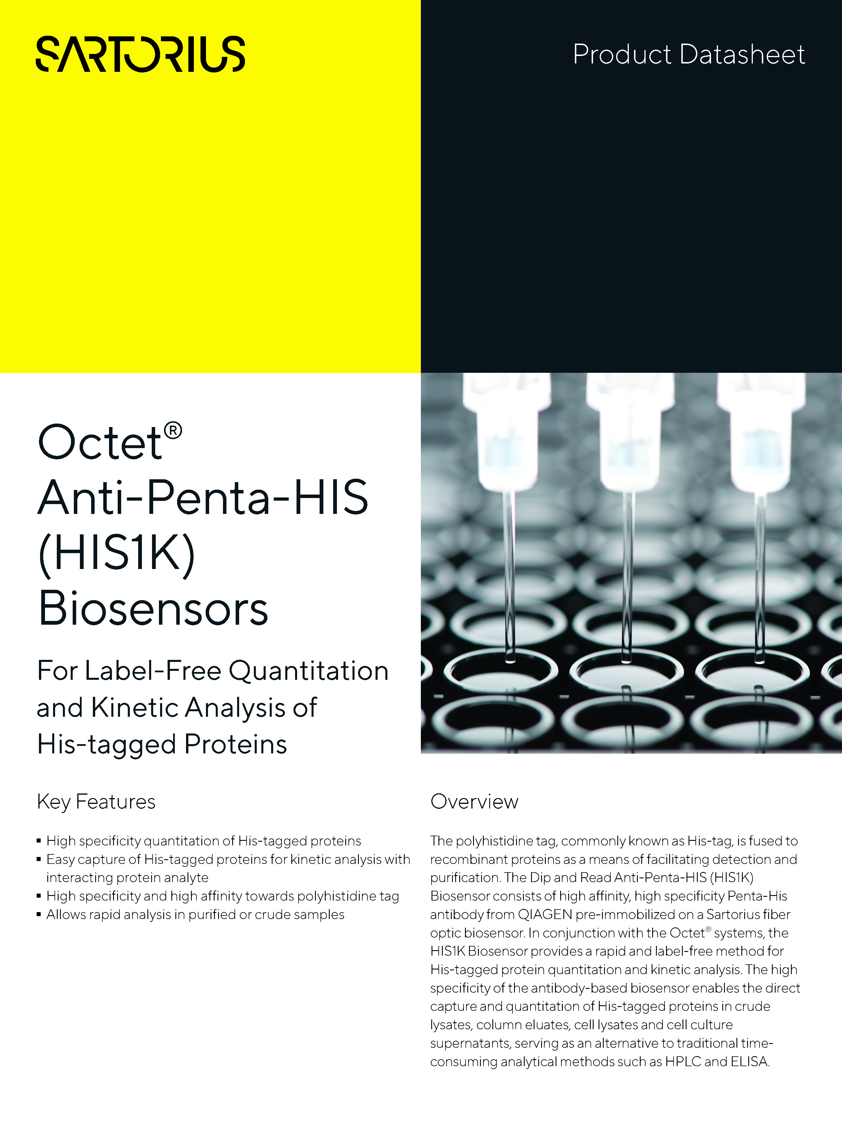 Octet® Anti-Penta-HIS (HIS1K) Biosensors - For Label-Free Quantitation and Kinetic Analysis of His-tagged Proteins - Sartorius Croatia