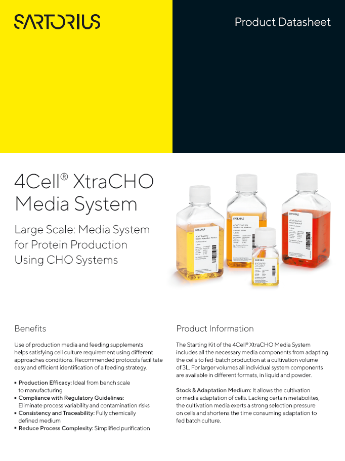 4Cell® XtraCHO Media System Large Scale: Media System for Protein Production Using CHO Systems - Sartorius Croatia