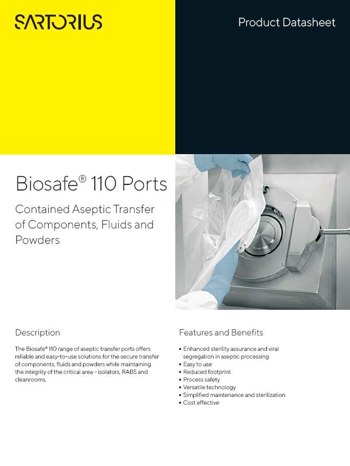 Biosafe® 110: Ports Contained Aseptic Transfer of Components, Fluids and Powders - Sartorius Croatia