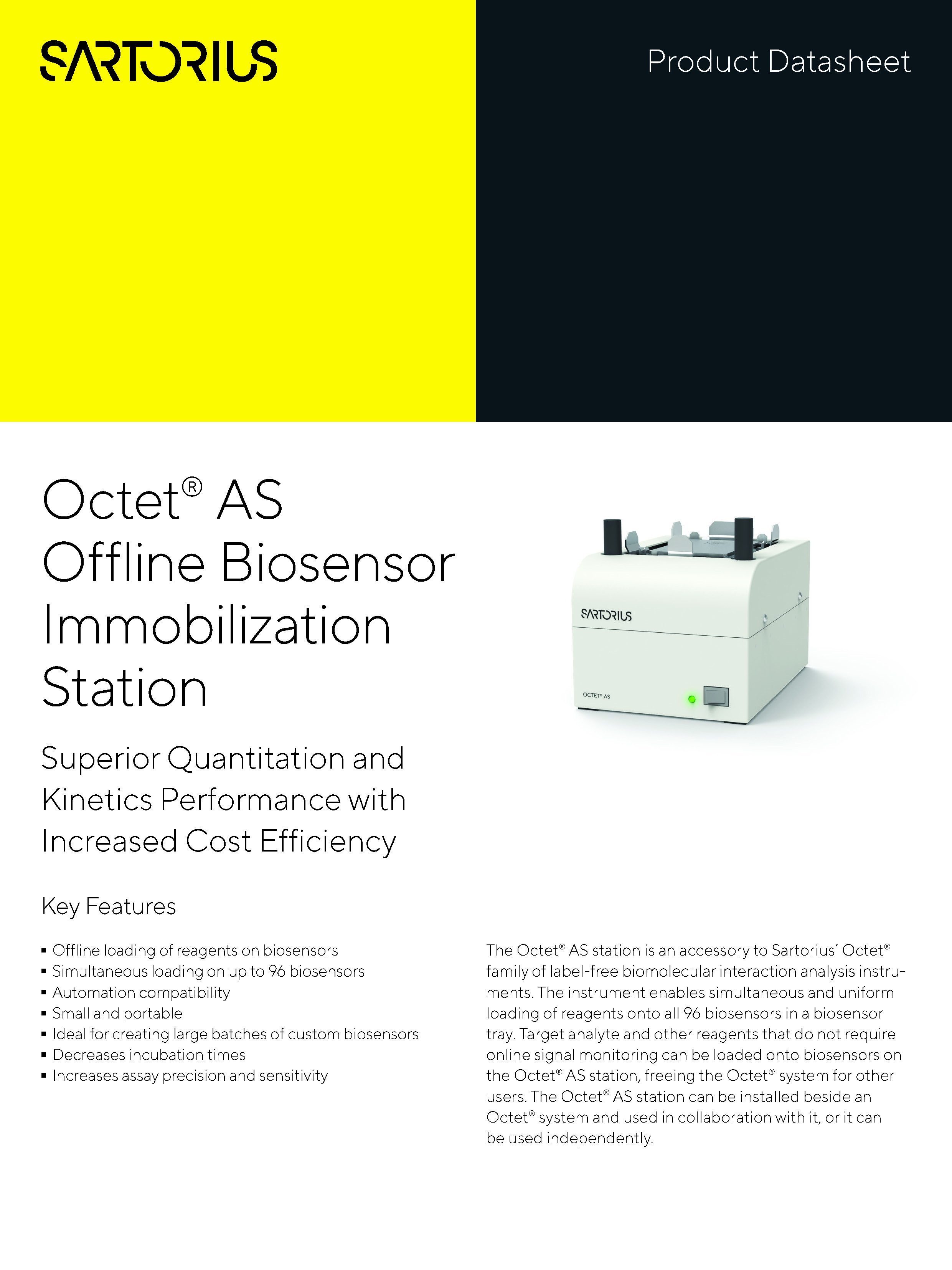 Octet® AS Offline Biosensor Immobilization Station - Superior Quantitation and Kinetics Performance with Increased Cost Efficiency - Sartorius Croatia